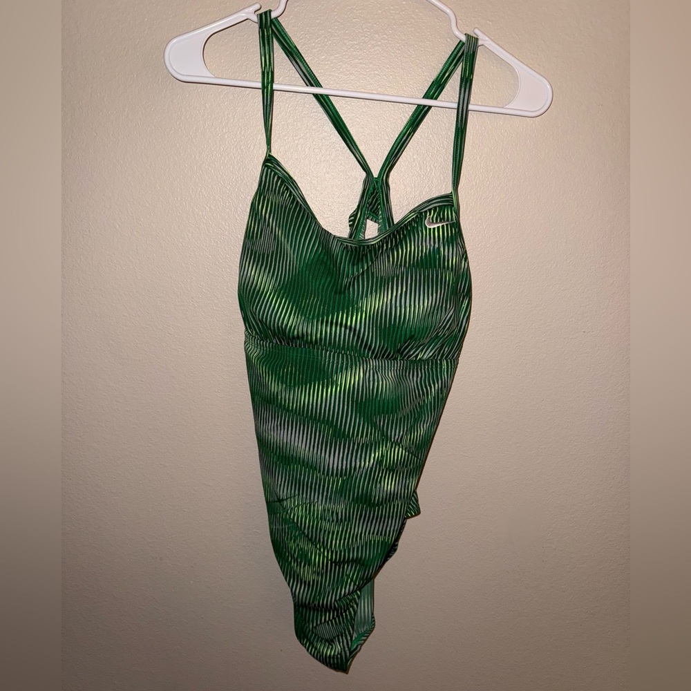Nike Green Striped One-Piece Swimsuit